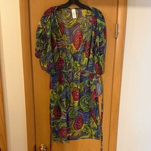 Rio Carlos Falchi & Mark Women’s Floral Sheer Coverup Dress New Size XXL
